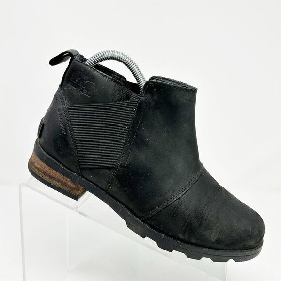 Sorel Women's Emelie Chelsea Black Leather Ankle Boots Size 7 Waterproof - Picture 1 of 13